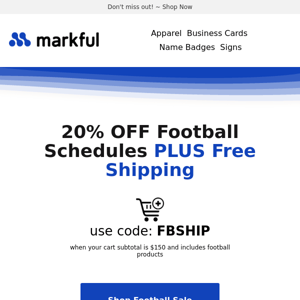 Free Shipping + 20% Off Football Schedules Starts NOW!