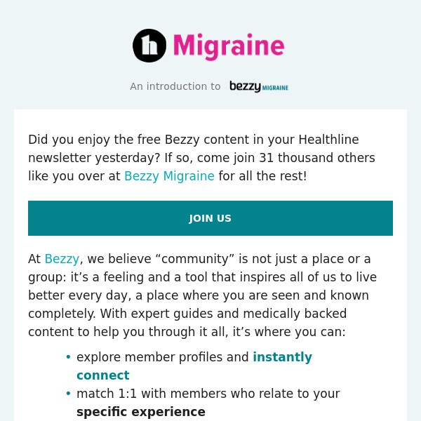Your invitation to join Bezzy Migraine