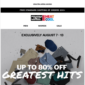 32 Degrees SummerFest is On | Shop Up to 80% Off 32 Degrees Greatest Hits