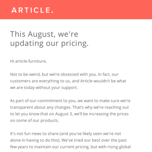 An update on our pricing
