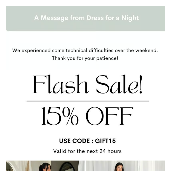 15% off Dress Rentals | 24hrs Only!