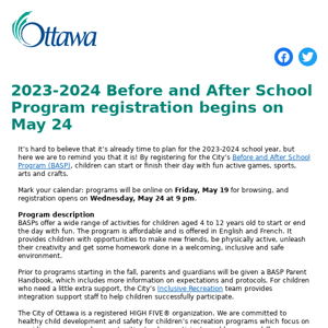 2023-2024 Before and After School Program registration begins on May 24
