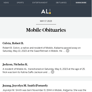 Mobile obituaries for May 17, 2023