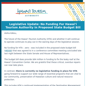 Legislative Update: No Funding For Hawai‘i Tourism Authority In Proposed State Budget Bill