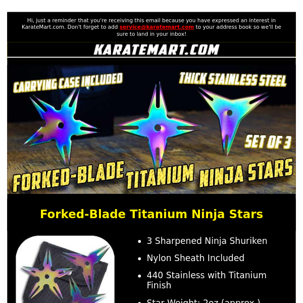 Forked-Blade Titanium Ninja Stars - Rainbow Shuriken Set