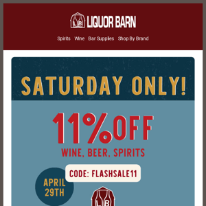 Liquor Barn Flash Sale! 11% OFF!