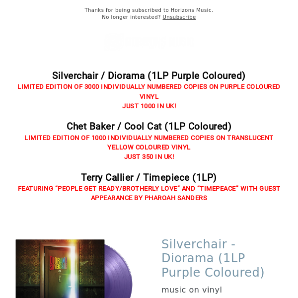 LIMITED EDITION RELEASES | Silverchair | Chet Baker | Terry Callier