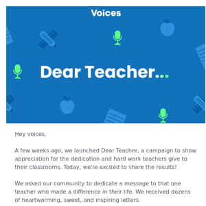 Listen to the winning Dear Teacher messages