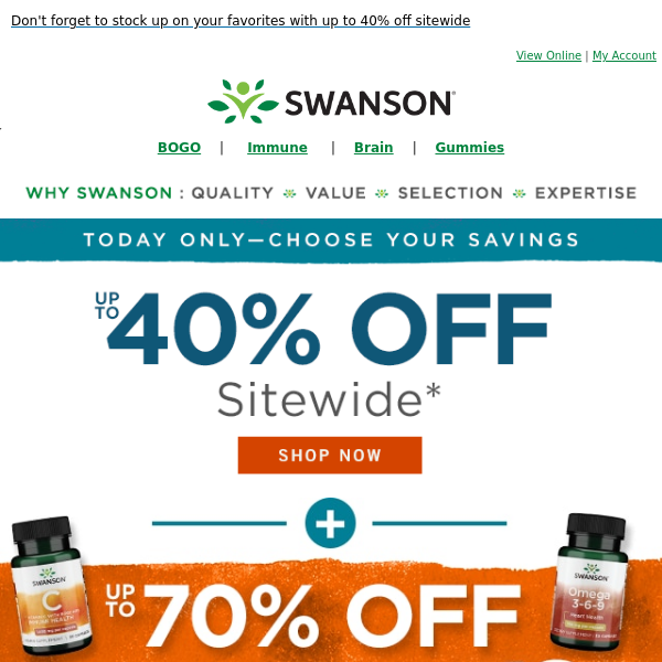 Swanson Health, save up to 70% on top hot buys + up to 50% on Swanson® vision products   