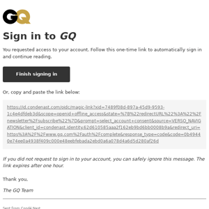 Sign in to your GQ account