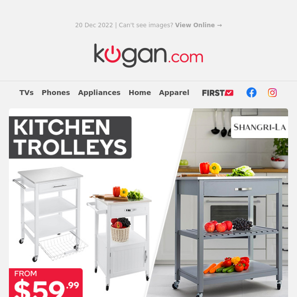 Need More Kitchen Bench Space? Kitchen Trolleys from $59.99