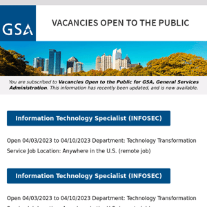 New/Current Job Opportunities at GSA Open to the Public (All U.S. Citizens)