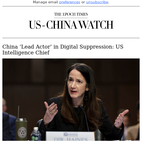 China ‘Lead Actor’ in Digital Suppression: US Intelligence Chief