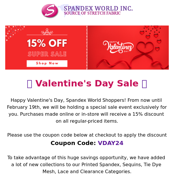 Valentine's Day Sale SALE 15% OFF 🌟