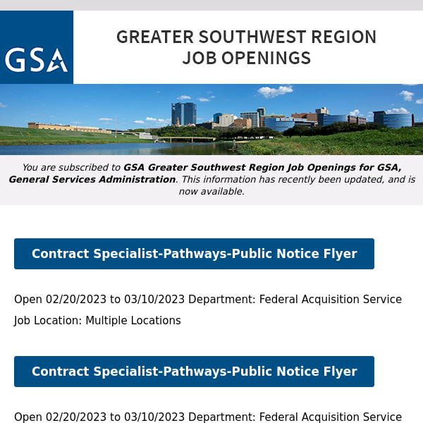 New/Current Job Opportunities in the GSA Greater Southwest Region