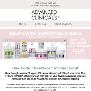 New Year, New SALE! Spend $50, get 25% off + FREE SHIP