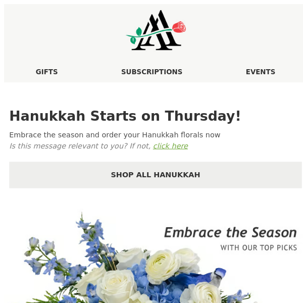Hanukkah Starts Thursday 🕎💙 Shine Bright With Our Dazzling Floral Picks!