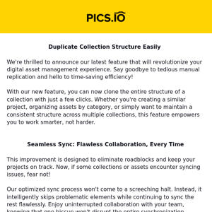 Pics.io DAM June Update: Duplicate Collection Structure, Seamless Sync, & More!