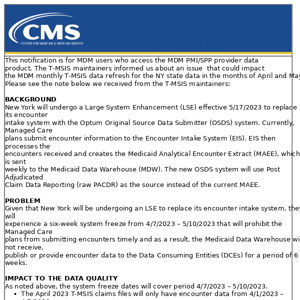 MDM 3.0 Data Products - T-MSIS Data Notification