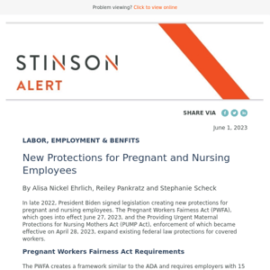 Alert: New Protections for Pregnant and Nursing Employees