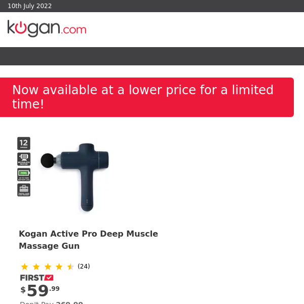 PRICE DROP: Kogan Active Pro Deep Muscle Massage Gun