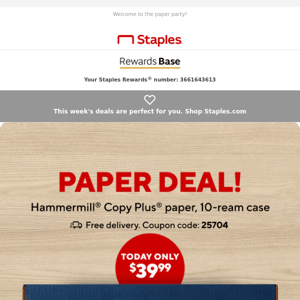 Today only: $39.99 for 10 reams of Hammermill Copy Plus Copy Paper.
