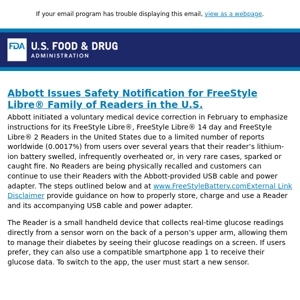 Abbott Issues Safety Notification for FreeStyle Libre® Family of Readers in the U.S.