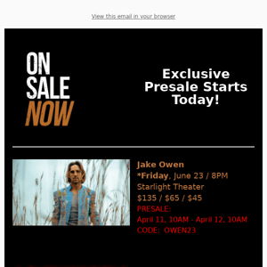 *CORRECTION* SPECIAL PRESALE: Smokey Robinson and Jake Owen Coming to Pala!