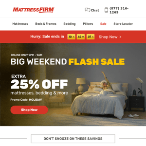 Extra 25% off beds, bedding & more—online only