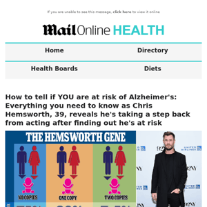 How to tell if YOU are at risk of Alzheimer's: Everything you need to know as Chris Hemsworth, 39, reveals he's taking a step back from acting after finding out he's at risk