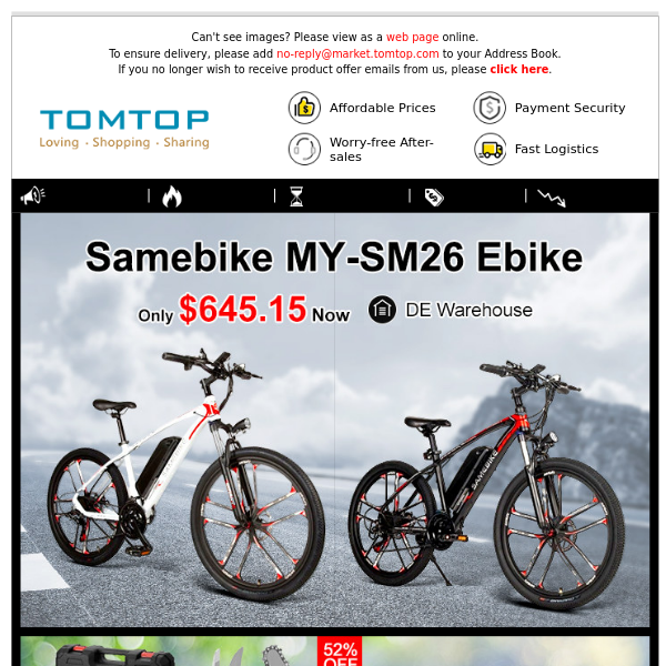 Ready to Snap Up? Samebike MY-SM26 Ebike in Stock, Chainsaw Set Only $58 Now>>>