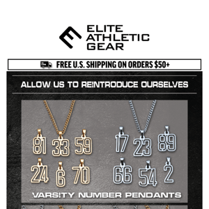 Varsity Jersey Number & Cross Pendant Necklaces