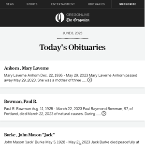 Latest obituaries for June 8, 2023
