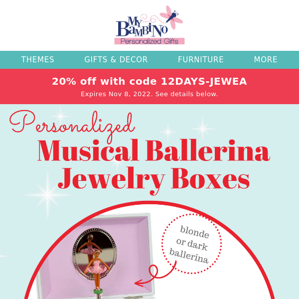 20% off Musical Ballerina Jewelry Boxes!