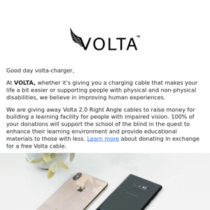 Re: Volta Charger​, we are giving away FREE Volta Cables