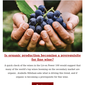 Fine wine update: Is organic production becoming a prerequisite for fine wine?