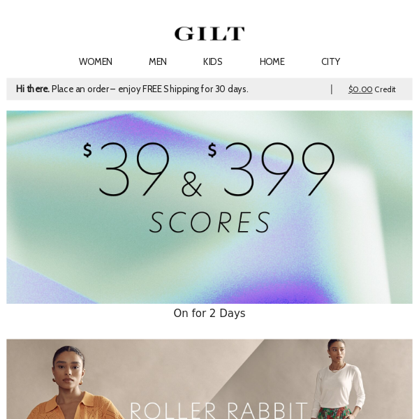 $39 & $399 Scores for 2 Days | New Roller Rabbit & More Up to 70% Off