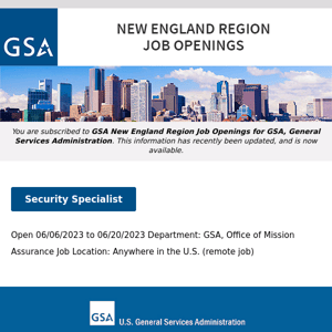 New/Current Job Opportunities in the GSA New England Region