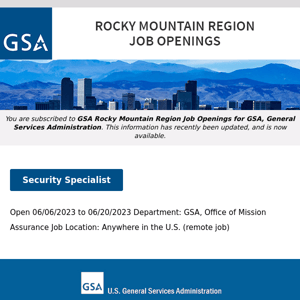 New/Current Job Opportunities in the GSA Rocky Mountain Region