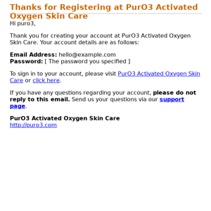 Thanks for Registering at PurO3 Activated Oxygen Skin Care