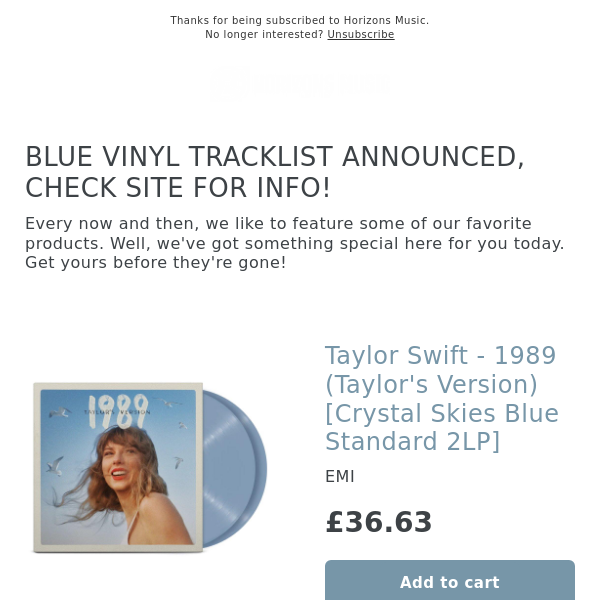 TRACKLIST ANNOUNCED! Taylor Swift - 1989 (Taylor's Version) [Crystal Skies Blue Standard 2LP]