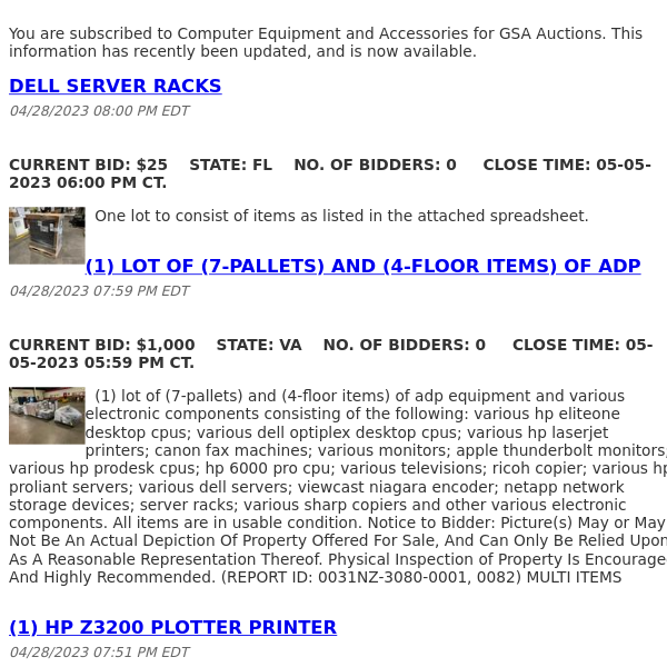 GSA Auctions Computer Equipment and Accessories Update