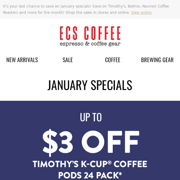 Last chance to save on Timothy's & more! ☕