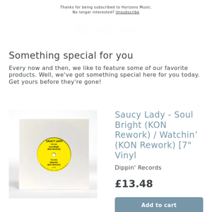 NEW KON! Saucy Lady - Soul Bright (KON Rework) / Watchin’ (KON Rework) [7" Vinyl