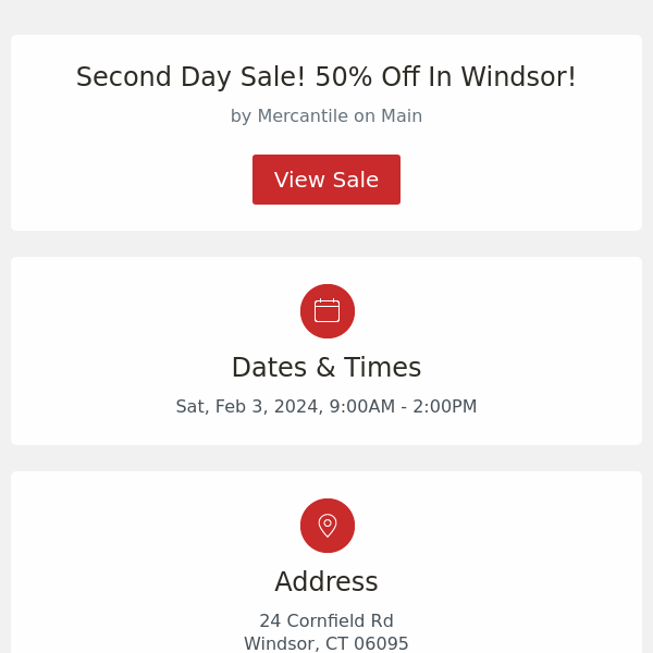 Second Day Sale! 50% Off In Windsor!