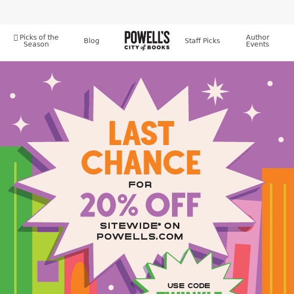 ⏳ Ends at midnight! 20% off sitewide on Powells.com!