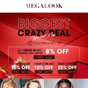 Megalook Crazy Deal ! 25% off -CODE:BUY25