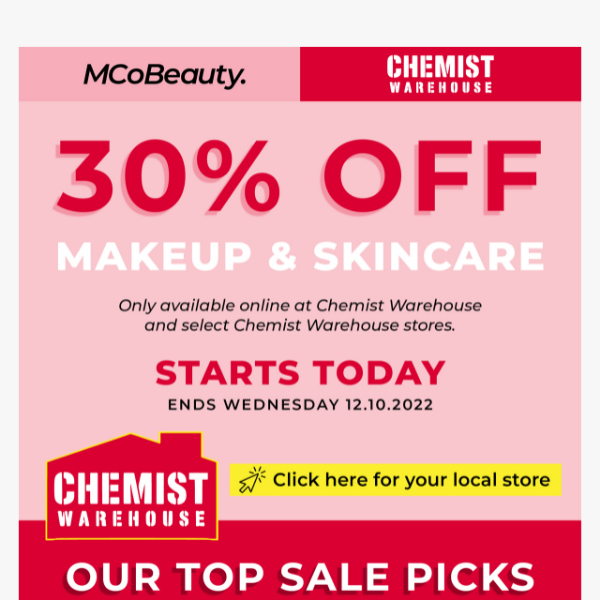 30% OFF at Chemist Warehouse starts now!