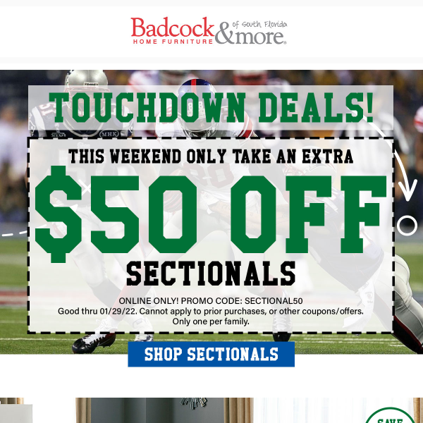 Touchdown Deals - Save up to $250 OFF Sectionals!🏈