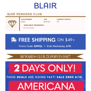 50% Off Americana Bestsellers + 2X Points for Rewards Members!